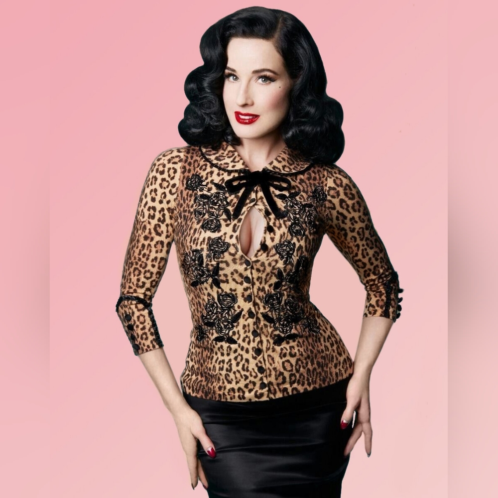 Wheels and Dollbaby Dita von Teese Leopard cardigan AU 10 US 4 S